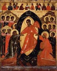Descente aux enfers avec Deesis et saints sélectionnés. Pskov